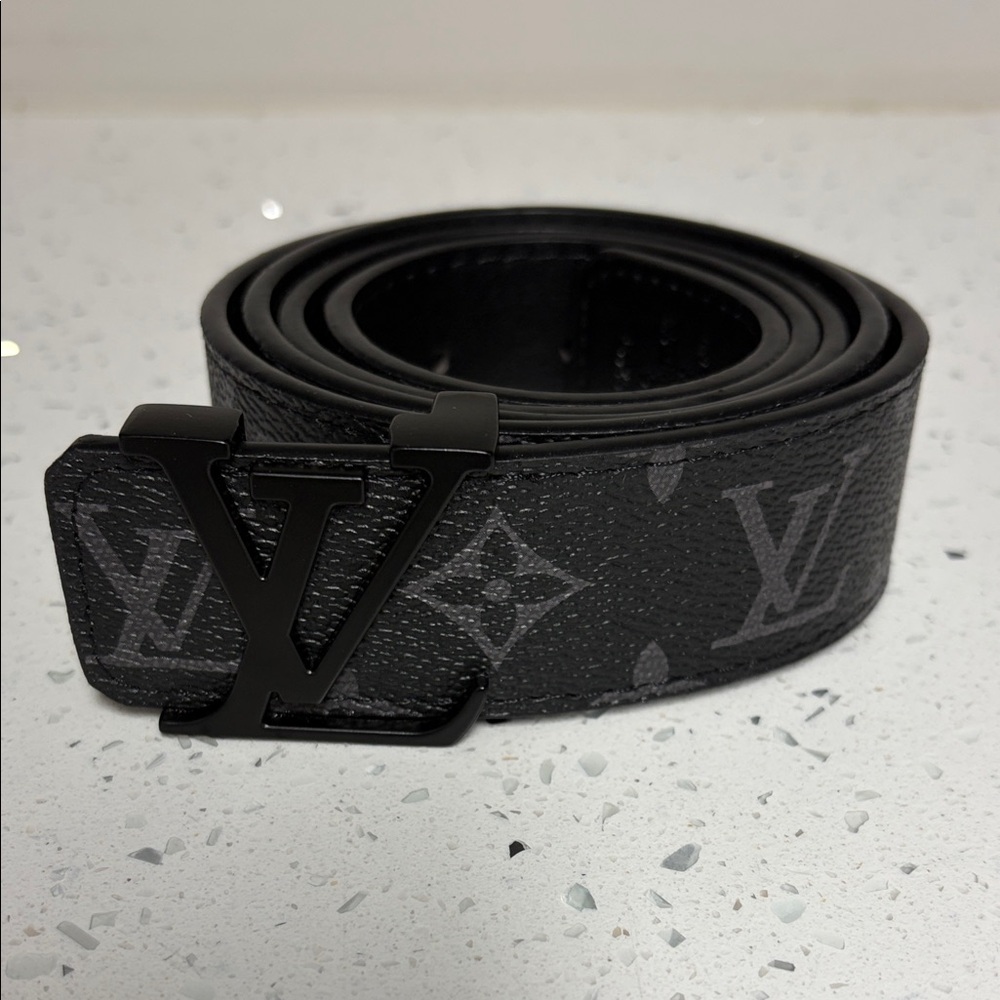 Louis Vuitton Black Monogram Canvas Men’s Belt with Matte Black LV Buckle 34-36